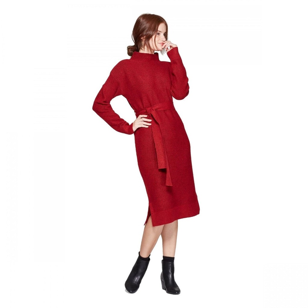 a new day Elegant Red Long Sleeve Dress